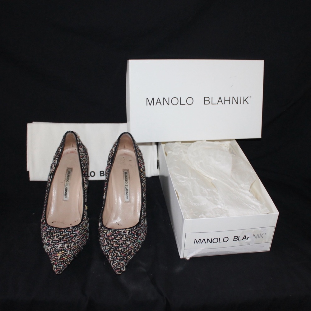 Manolo Blahnik Multicolor Tweed Pointed-Toe Pumps